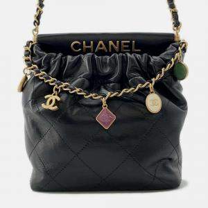 Chanel Black Lambskin Resin Quilted Small Bucket Bag 