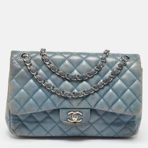 Chanel Blue Quilted Leather Jumbo Classic Double Flap Bag