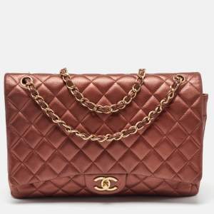 Chanel Copper Quilted Leather Maxi Classic Double Flap Bag