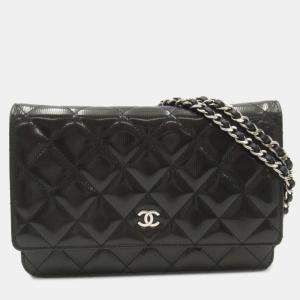 Chanel Black Leather Quilted Wallet On Chain