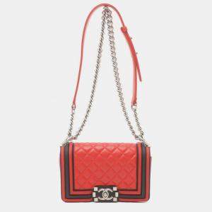 Chanel Red  Quilted Lambskin with Rubber Old Medium Boy Flap Bag