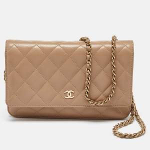 Chanel Beige Quilted Caviar Leather Classic Wallet on Chain 