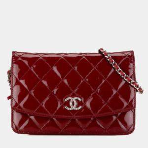 Chanel Red Patent Leather Brilliant Wallet On Chain