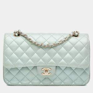 Chanel Blue Iridescent Lambskin Leather Medium Classic Double Flap Bag