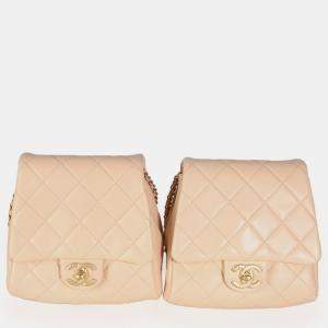 Chanel Beige Quilted Lambskin Double Side Pack Shoulder Bag