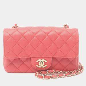 Chanel Pink Caviar Leather Mini Classic Single Flap Shoulder Bag