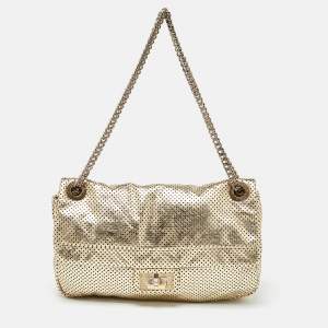 Pre Owned Chanel Gold Drill Perforated Leather 2.55 Reissue Classic Flap Bag
