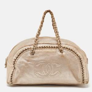 Chanel Gold Leather Large Luxe Ligne Bowler Bag