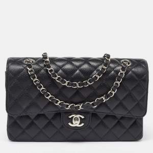 Pre Owned Chanel Black Quilted CaviarLeather Medium Classic Double Flap Bag