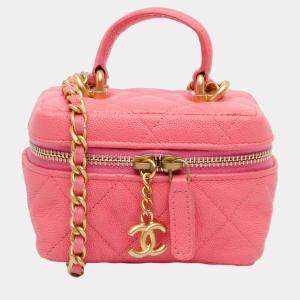 Chanel Pink Leather Micro Chain Vanity Shoulder Bag