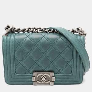 Chanel Blue Quilted Leather Double Stitch Small Boy Bag