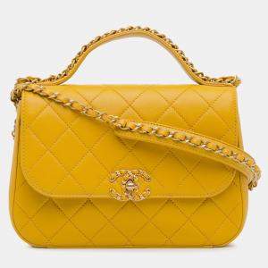 Chanel Yellow Lambskin Leather Chain Infinity Top Handle Flap Bag