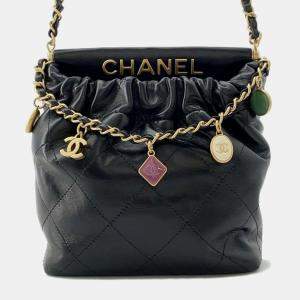 Chanel Chanel Black Lambskin Quilted Small Resin Charms Chain Bucket Bag