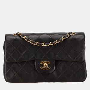 Chanel Black Leather Small Classic Double Flap Shoulder Bag