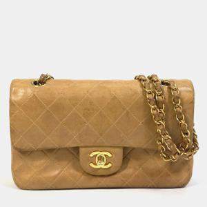 Chanel Beige Leather Small Classic Double Flap Shoulder Bags