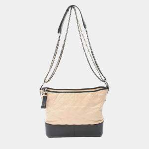 Chanel Beige/Black Leather Large Gabrielle Shoulder Bags