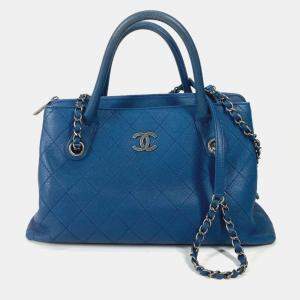 Chanel Blue Quilted Caviar Large Urban Shopping Tote Bag