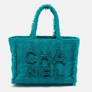 Chanel Green Tweed Medium Shopper Tote