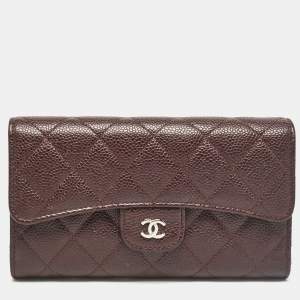 Chanel Plum Quilted Caviar Leather Classic Flap Trifold Wallet