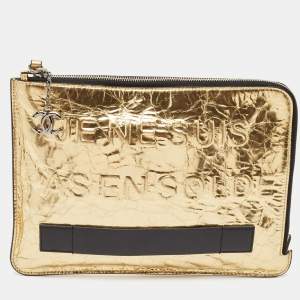 Chanel Metallic Gold Crinkled Leather Je Ne Suis Pas En Solde Clutch