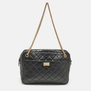Pre Owned Chanel Black Quilted Aged Leather Large Reissue Camera Shoulder Bag