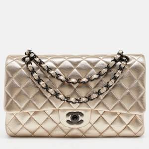 Chanel Gold Quilted Leather Medium Classic Double Flap Bag