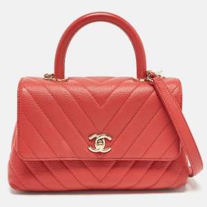 Chanel Brick Red Caviar Leather Small Coco Top Handle Bag