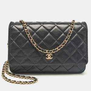 Chanel Black Quilted Leather Classic Wallet On Chain