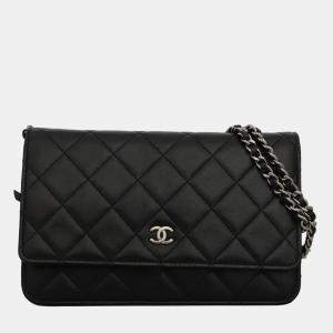 Chanel Black Lambskin Leather Classic Wallet on Chain