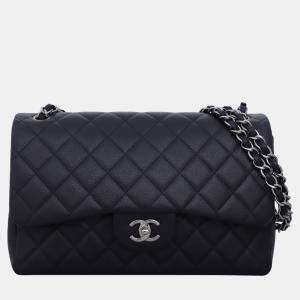 Chanel Dark Purple Caviar Leather Jumbo Classic Double Flap Bag