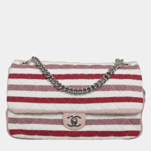 Chanel Multicolor Jersey Stripes Rope Maxi Flap Bag