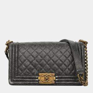 Chanel Metallic Grey Leather Medium Boy Bag