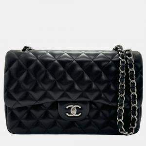 Chanel Black Leather Jumbo Classic Double Flap Shoulder Bag