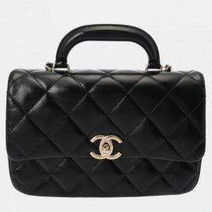 Chanel Black Shiny Lambskin Quilted Coco Trip Flap Bag