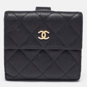 Chanel Black Quilted Caviar Leather CC Compact Wallet