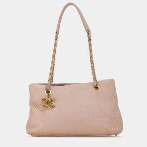 Chanel Pink Leather Chevron Calfskin Surpique Tote Bag