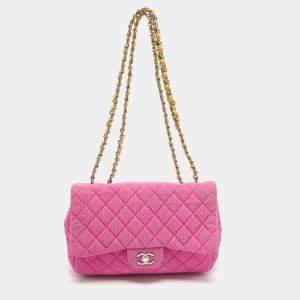Pre Owned Chanel Pink Quilted Jersey Jumbo Classic Single Flap Bag