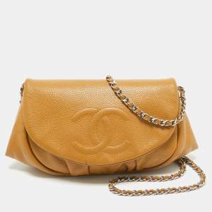 Chanel Tan Caviar Leather Half Moon Wallet On Chain