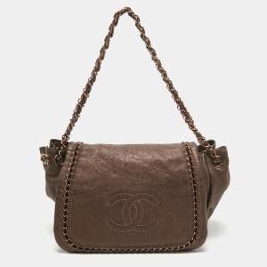 Pre Owned Chanel Bronze Leather Luxe Ligne Accordion Flap Bag