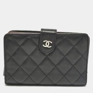 Chanel Black Quilted Leather CC French Wallet