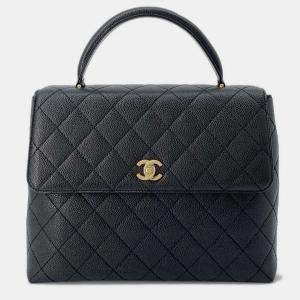 Chanel Black Caviar Leather Matelasse Top Handle Handbag