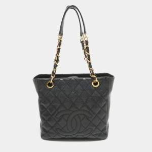 Chanel Black Quilted Caviar Leather Petite Shopper Tote