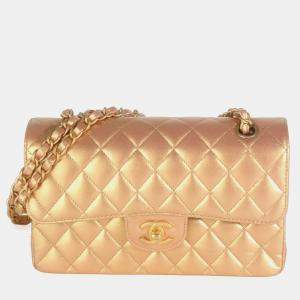 Chanel Bronze Metallic Quilted Lambskin Small Classic Double Flap Bag