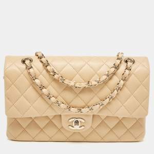 Chanel Beige Quilted Leather Medium Classic Double Flap Bag