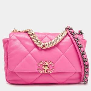 Pre Owned Chanel Pink Quilted Leather Small 19 Flap Bag