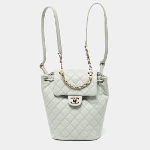 Chanel Pale Green Quilted Caviar Leather CC Classic Backpack