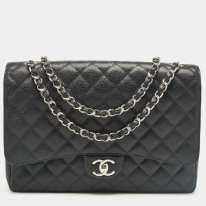 Chanel Black Caviar Leather Maxi Classic Double Flap Bag