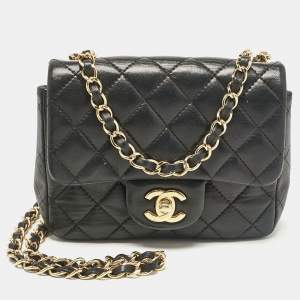 Pre Owned Chanel Black Quilted Leather Mini Classic Flap Bag
