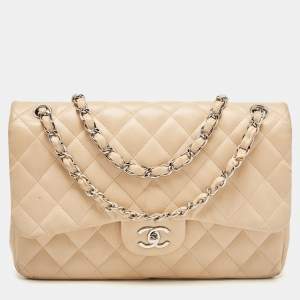 Chanel Beige Quilted Leather Jumbo Classic Double Flap Bag