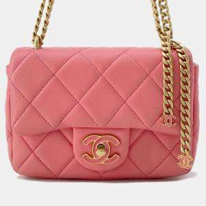 Chanel Pink Leather Mini Square Flap Bag